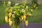 Bouquet garden yellow strawberry with leaves, flowers