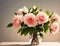 A bouquet of gorgeous pink roses in a vase on table, generative ai