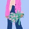 Bouquet hand holding tulips. March 8 Valentine\\\'s Day