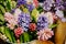 Bouquet of hyacinthus and lathyrus odoratus. Flower shop