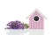 Bouquet Lavender with bird house on white background