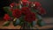 Bouquet of long-stemmed red roses. Romantic valentine\\\'s day date night. Love and romance.