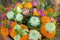 Bouquet of Marigold and Lotus Flowers for Offering in Buddhist Temple, Thailand