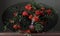 Bouquet of mountain ash in a clay jug.