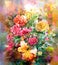 Bouquet of multicolored flowers watercolor painting style