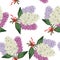 Bouquet of multicolored three branches of lilac seamless pattern