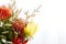 Bouquet of native flowers with red banksia and yellow protea