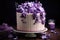Bouquet pastries, white cake with purple flowers