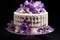 Bouquet pastries, white cake with purple flowers