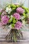 Bouquet of pink carnation, arabian star flower (ornithogalum ara