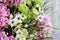 Bouquet of pink carnation, arabian star flower (ornithogalum ara