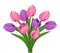 Bouquet of pink and purple tulips.