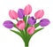 Bouquet of pink and purple tulips. Vector.