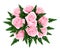 Bouquet of pink roses with fern.