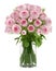 Bouquet of pink roses in glass vase isolated on white