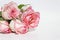 Bouquet pink roses on white background