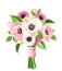 Bouquet of pink and white poppies and anemone flowers. Vector illustration.