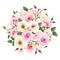 Bouquet of pink and white roses and lisianthus flowers. Vector illustration.