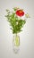 Bouquet from red daisy-gerbera and white aster in glass vase