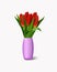 Bouquet of red flowers in vase. Realistic tulips. vector illustration eps 10