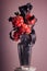 Bouquet of red hydrangea and dark blue magnolia
