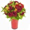 Bouquet of red roses and gerberas in vase isolated on white