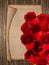 Bouquet of red roses and vintage paper sheet