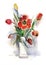 Bouquet of red tulips. Watercolor drawing, isolated on white background