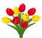 Bouquet of red and yellow tulips. Vector.