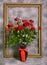 Bouquet of Roses and golden picture frame