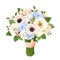 Bouquet of roses, lisianthus, anemones and hydrangea flowers. Vector illustration.