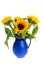 Bouquet sunflowers in blue vase