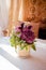 Bouquet on the table. Flower arrangement - hydrangea, calla lily, rose, freesia.