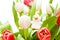 Bouquet Of Tulips With Easter Ornament