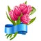 Bouquet of tulips with greetings ribbon