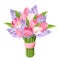 Bouquet of tulips and lilac flowers. Vector illustration.