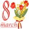 Bouquet of tulips and Mimosa to March 8