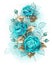 Bouquet of turquoise roses on white background