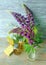 Bouquet of useful herbs and flowers, natural soap, aromatic oil