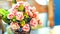 Bouquet vintage group of pink roses on wooden table