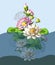 Bouquet of waterlily hand draw in water. Vector illustration.