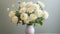 a bouquet of white chrysanthemums against a dark, monochromatic background, emphasizing the purity and grace of these