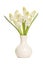 Bouquet of white grape hyacinths flowers in a white vase isolate