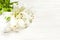 Bouquet of white lilies isolated on a white wooden background top view. Flowers lily beautiful bouquet white flowers floral backgr