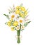 Bouquet of white and yellow wild flowers and wheat. Vector illustration.