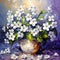 Bouquet of wild white flowers in a vase, square impasto oil painting. Generative AI