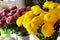 Bouquets of beautiful chrysanthemum flowers in shop