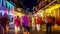 Bourbon Street at Night in The French Quarter of New Orleans, Lo