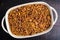 Bourbon Sweet Potato Casserole Topped with Toasted Pecans and Crumbled Bacon