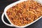 Bourbon Sweet Potato Casserole Topped with Toasted Pecans and Crumbled Bacon